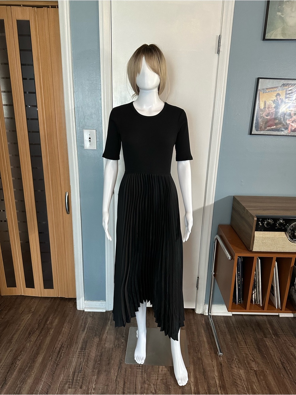 GAP Mixed Media Midi Dress with Satin Pleats